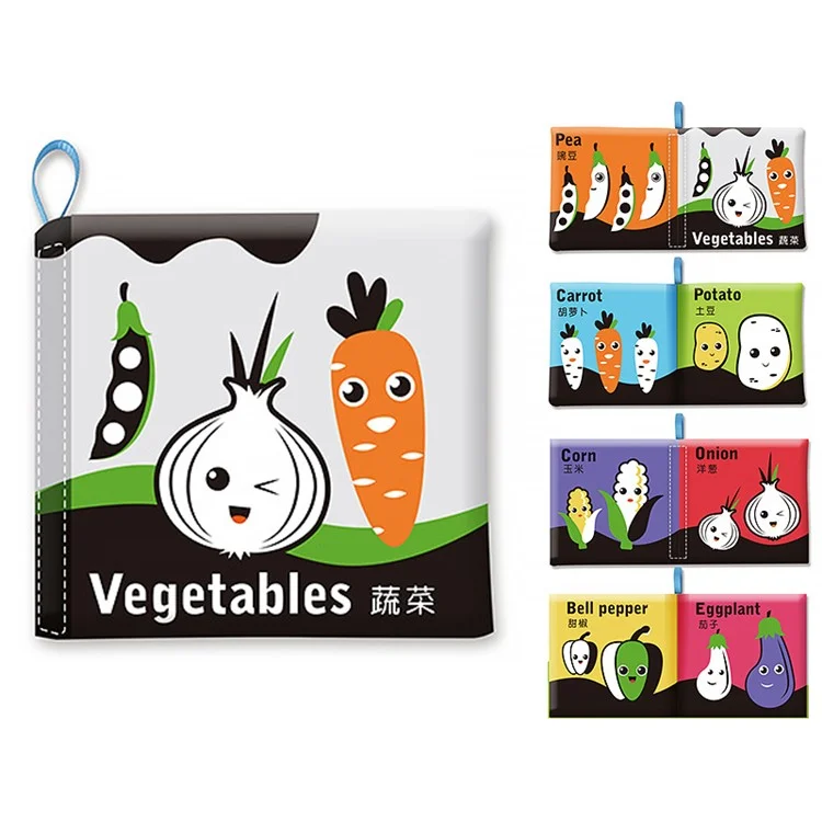 026 8-Sides Learning Book for Babies, Toddlers Washable Games Book Educational Toys (No FDA, BPA-Free) - Vegetables