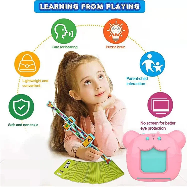 M2 Tiger Shape Kids Toys Flash Cards Educational Toys for Children, 112Pcs 224 Words Speech Therapy Learning Toys - Pink