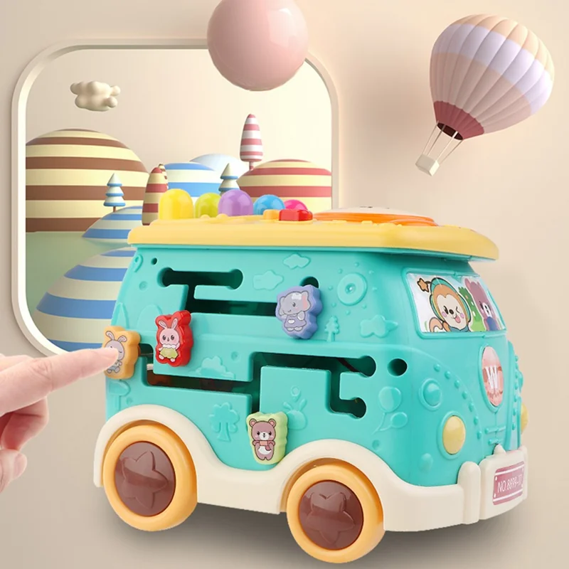 ST8899-17 Children Multi-Function Bus Gopher Game Puzzle Toy Fun Track Maze Educational Toys with Sound Light - Green