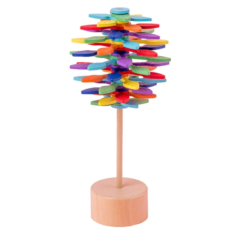 Wooden Spiral Toy Stress Relief Colorful Rotating Spinning Decorative Toy ST - Colorful Leaf