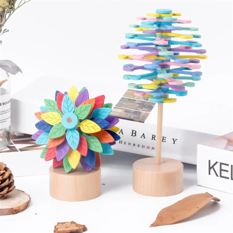 Wooden Spiral Toy Stress Relief Colorful Rotating Spinning Decorative Toy ST - Colorful Leaf
