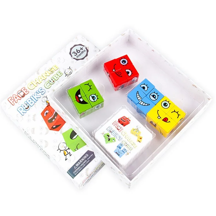 Hölzerne Ausdrücke Matching-Würfel-Puzzle Baustein Spielzeug Montessori Bildungsspielzeug für Kinder 