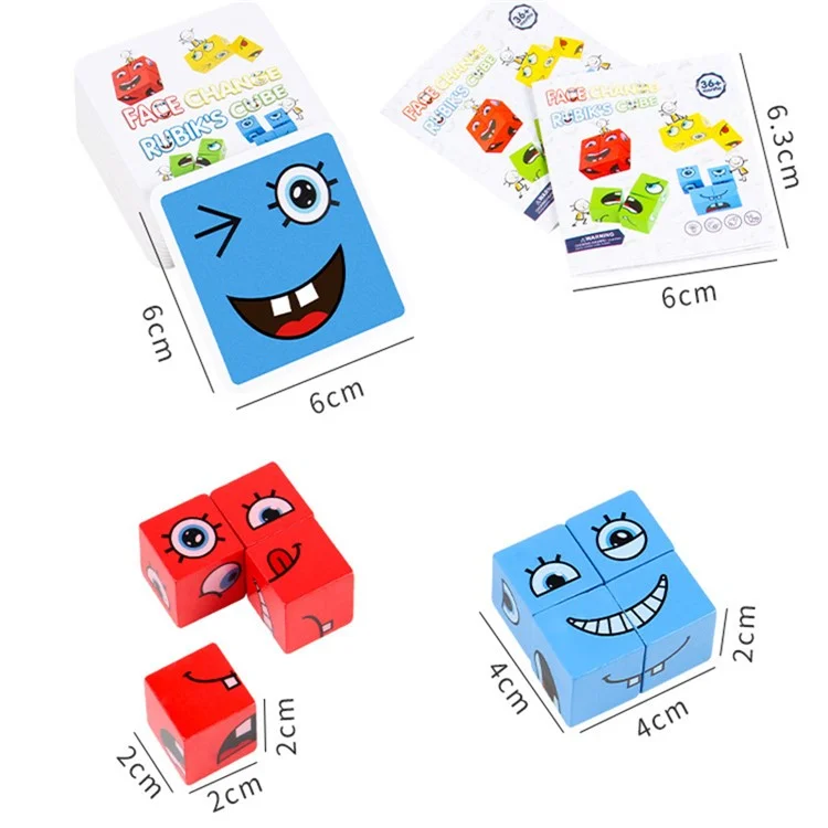Hölzerne Ausdrücke Matching-Würfel-Puzzle Baustein Spielzeug Montessori Bildungsspielzeug für Kinder 