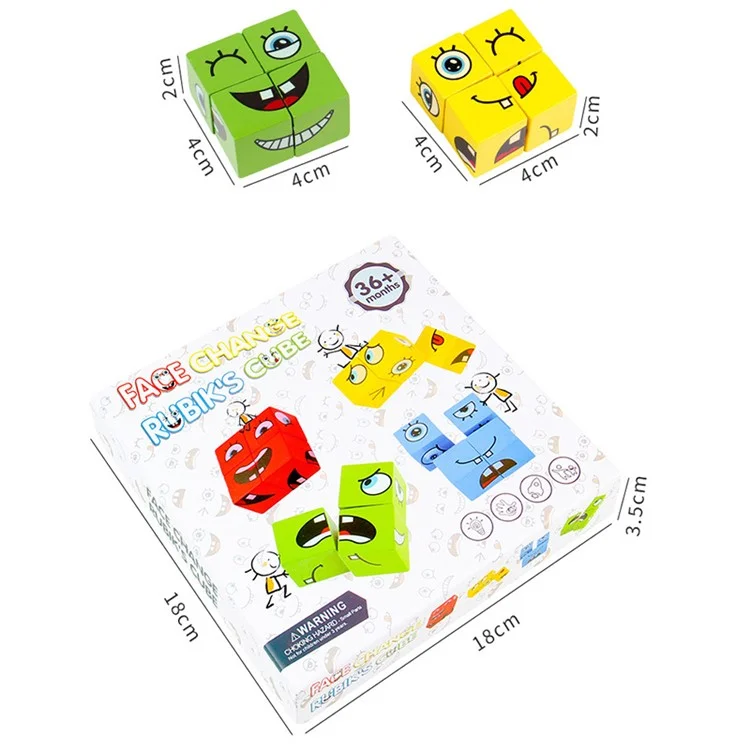 Hölzerne Ausdrücke Matching-Würfel-Puzzle Baustein Spielzeug Montessori Bildungsspielzeug für Kinder 