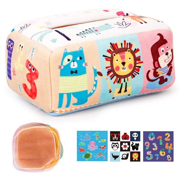 Baby Magic Tissue Box Educational Learning Sensory Toy for Kids Finger Exercise ST - Cartoon Animals