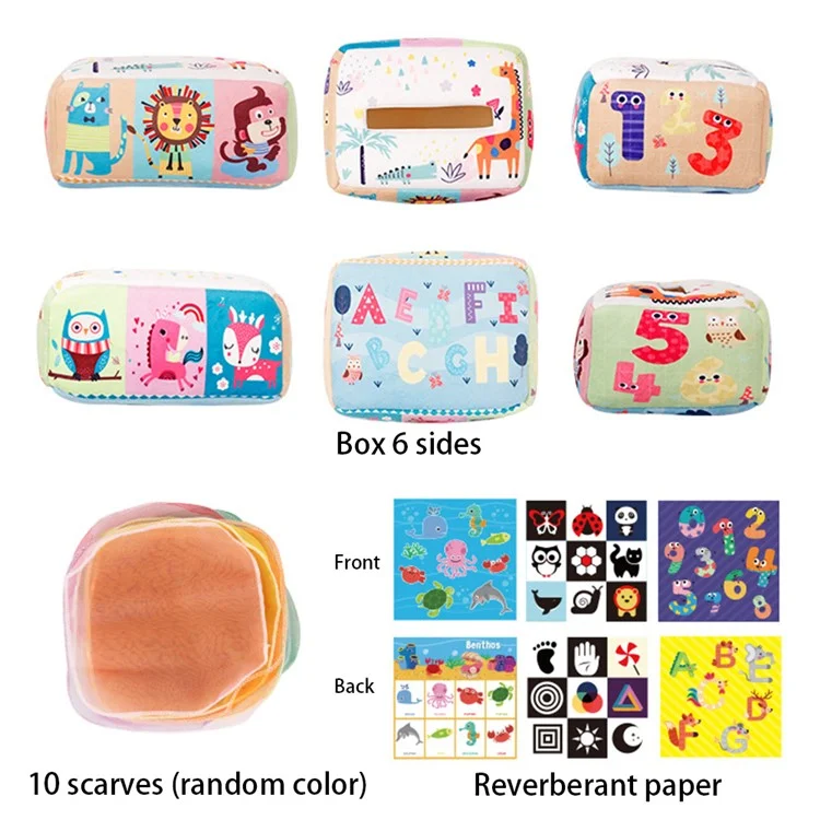 Baby Magic Tissue Box Educational Learning Sensory Toy for Kids Finger Exercise ST - Cartoon Animals