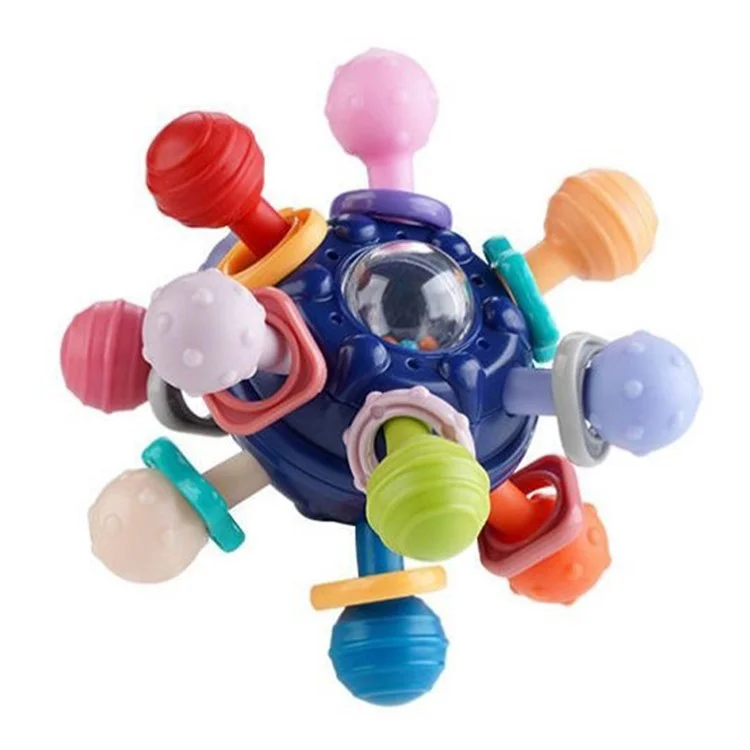 Juguetes de dentición para bebés, juguetes sensoriales para morder y juguetes de dentición con formas de bolas (sin FDA, sin BPA) - Azul marino