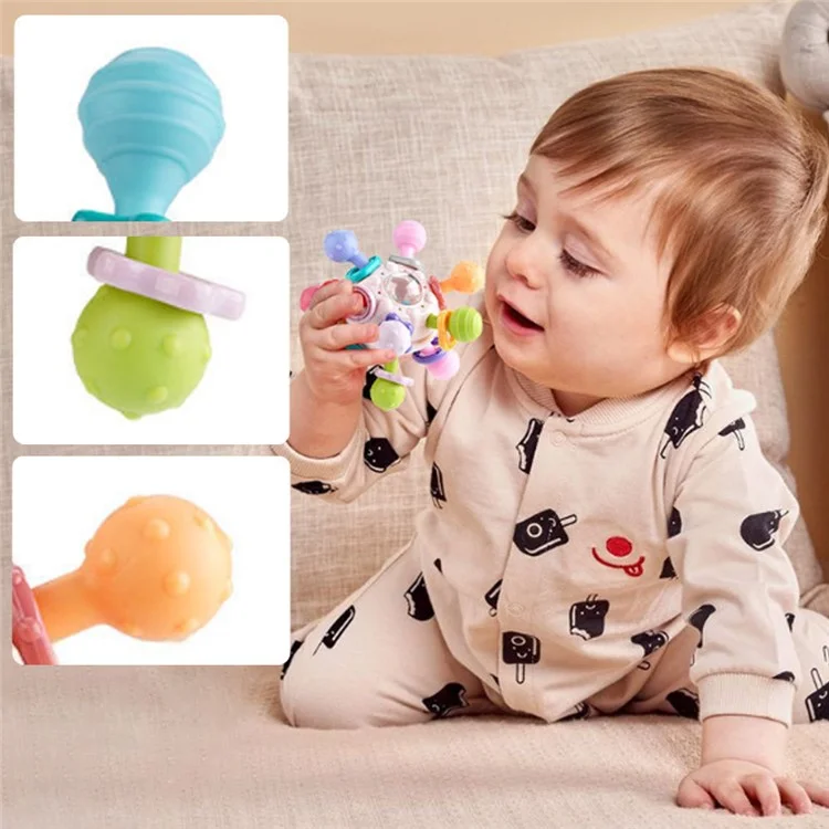 Juguetes de dentición para bebés, juguetes sensoriales para morder y juguetes de dentición con formas de bolas (sin FDA, sin BPA) - Azul marino