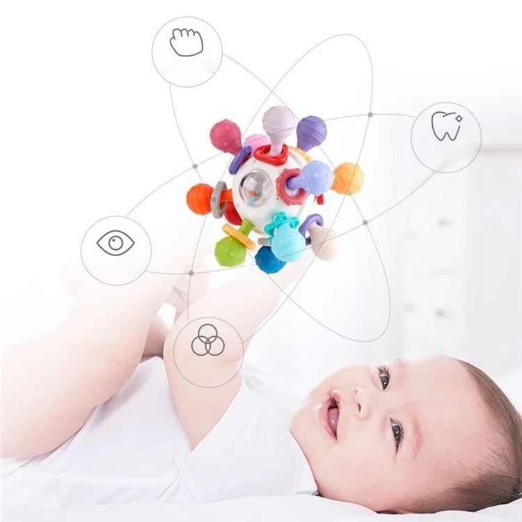 Juguetes de dentición para bebés, juguetes sensoriales para morder y juguetes de dentición con formas de bolas (sin FDA, sin BPA) - Azul marino