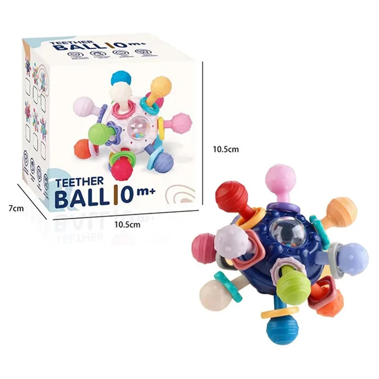 Juguetes de dentición para bebés, juguetes sensoriales para morder y juguetes de dentición con formas de bolas (sin FDA, sin BPA) - Azul marino