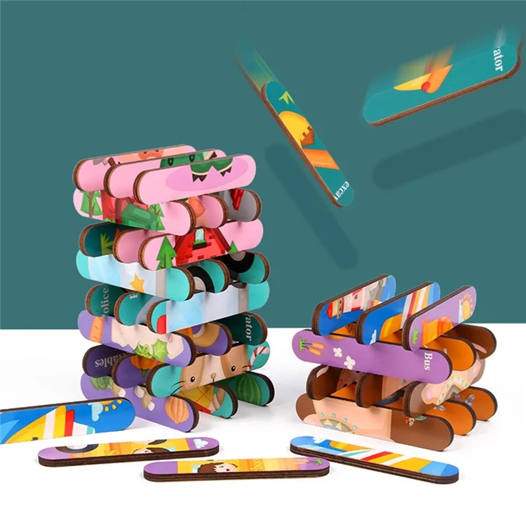 2Pcs / Set Kid Wooden Cartoon Double-Sided Bar Jigsaw Puzzle Educational Toy Intellectual Toy Gift Perfect for Kids Ages 3+ Years - Légumes + Fruits