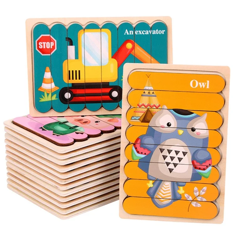 2Pcs / Set Kid Wooden Cartoon Double-Sided Bar Jigsaw Puzzle Educational Toy Intellectual Toy Gift Perfect for Kids Ages 3+ Years - Légumes + Fruits