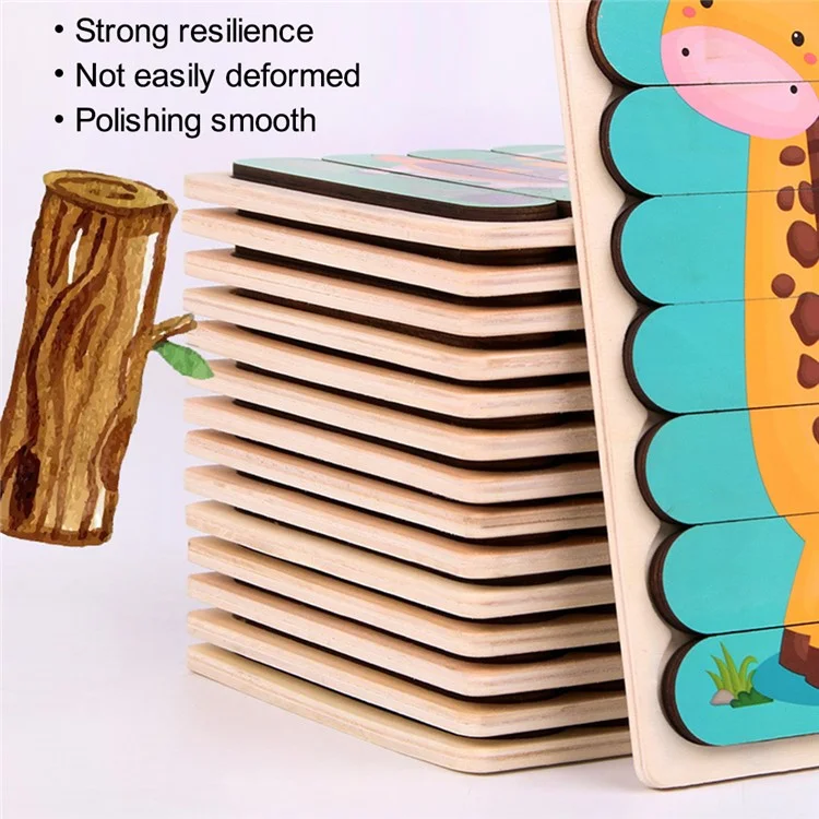 2Pcs / Set Kid Wooden Cartoon Double-Sided Bar Jigsaw Puzzle Educational Toy Intellectual Toy Gift Perfect for Kids Ages 3+ Years - Légumes + Fruits