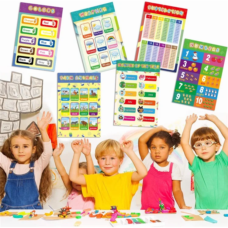 16 Folhas de Pôsteres Decorativos Infantis de Educação Precoce Suprimentos Domésticos Escolares