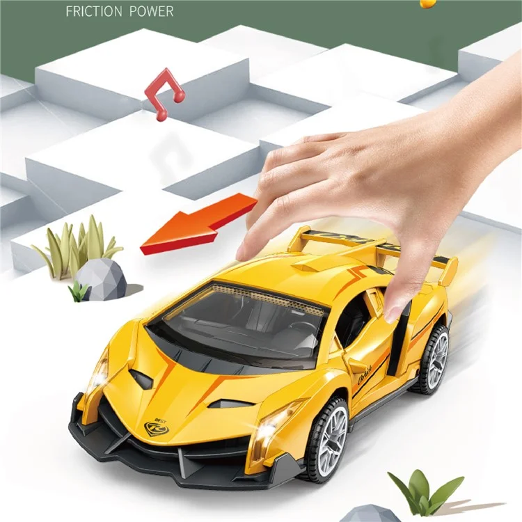 Plastic Car Model Pull Back Vehicles Toy Car Mini Supercar Toy with Sound and Light - Yellow