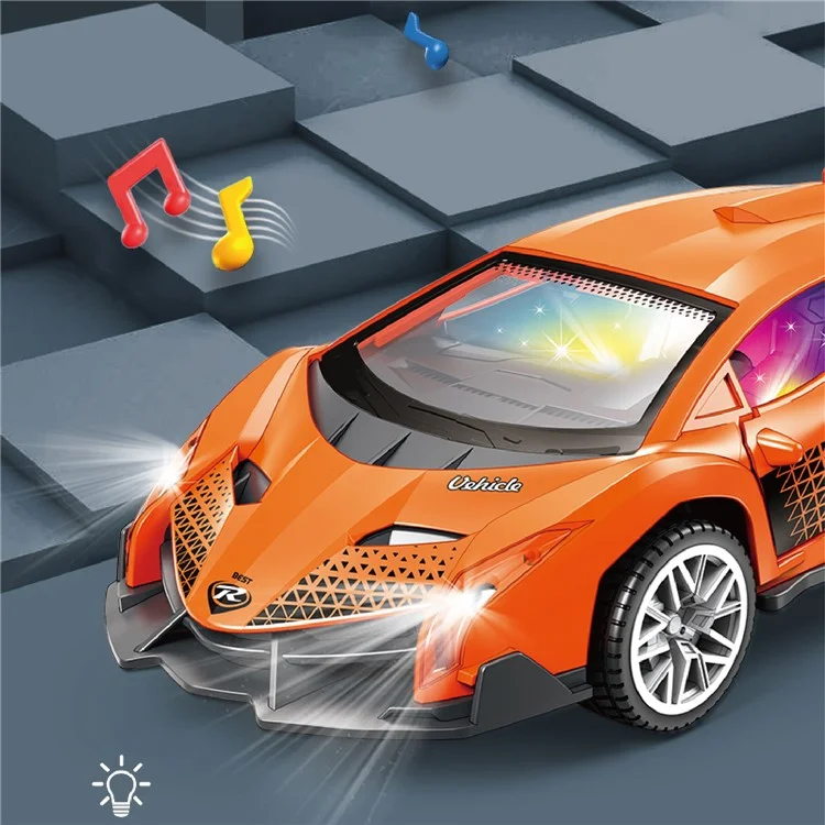 Plastic Car Model Pull Back Vehicles Toy Car Mini Supercar Toy with Sound and Light - Orange