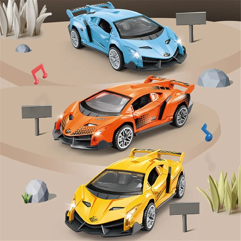 Plastic Car Model Pull Back Vehicles Toy Car Mini Supercar Toy with Sound and Light - Orange