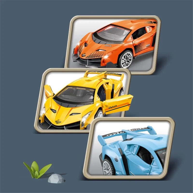 Plastic Car Model Pull Back Vehicles Toy Car Mini Supercar Toy with Sound and Light - Orange