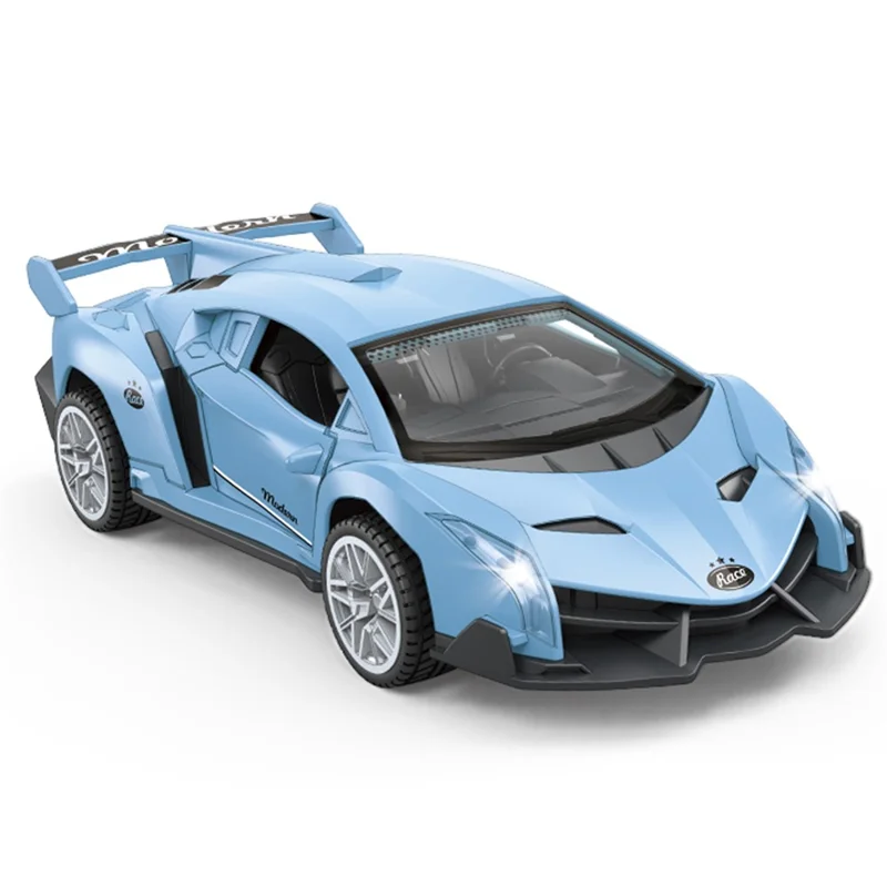 Plastic Car Model Pull Back Vehicles Toy Car Mini Supercar Toy with Sound and Light - Blue