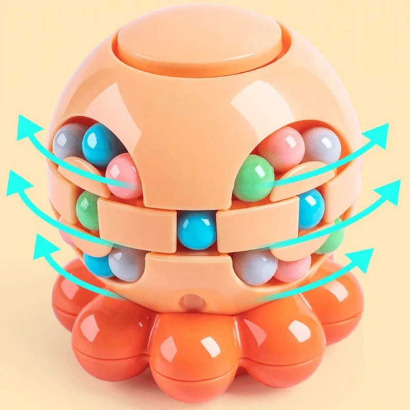 Magic Bean Puzzle Toy Octopus Rotating Magic Cube Stress Relief Educational Toys for Adults Kids, Size: S - Pink