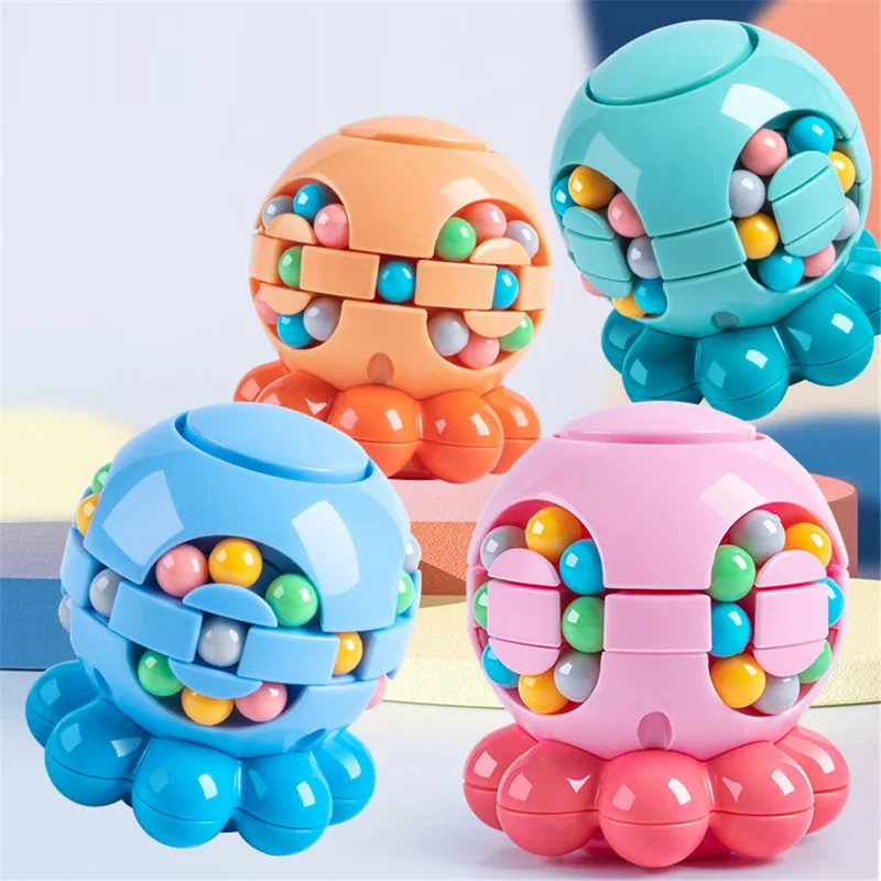 Magic Bean Puzzle Toy Octopus Rotating Magic Cube Stress Relief Educational Toys for Adults Kids, Size: S - Pink