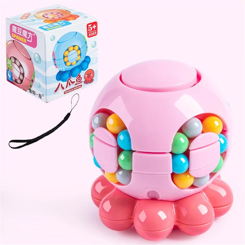 Magic Bean Puzzle Toy Octopus Rotating Magic Cube Stress Relief Educational Toys for Adults Kids, Size: S - Pink