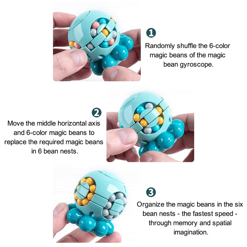 Magic Bean Puzzle Toy Octopus Rotating Magic Cube Stress Relief Educational Toys for Adults Kids, Size: S - Blue