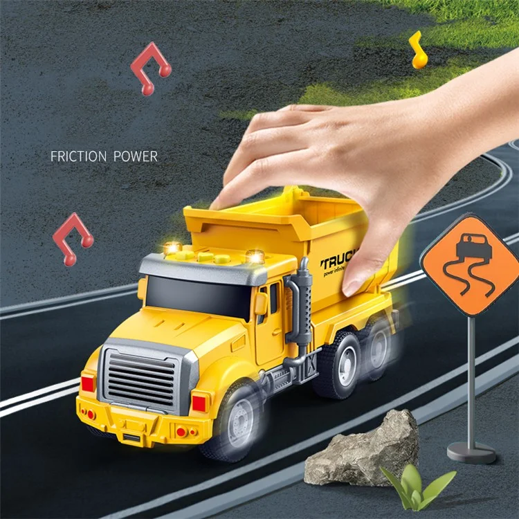 Children Friction Engineering Vehicle Kids Plastic Truck Model Toy with Light and Sound - Mixer Truck