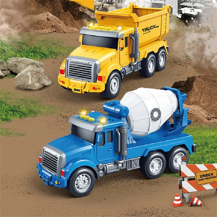 Children Friction Engineering Vehicle Kids Plastic Truck Model Toy with Light and Sound - Mixer Truck