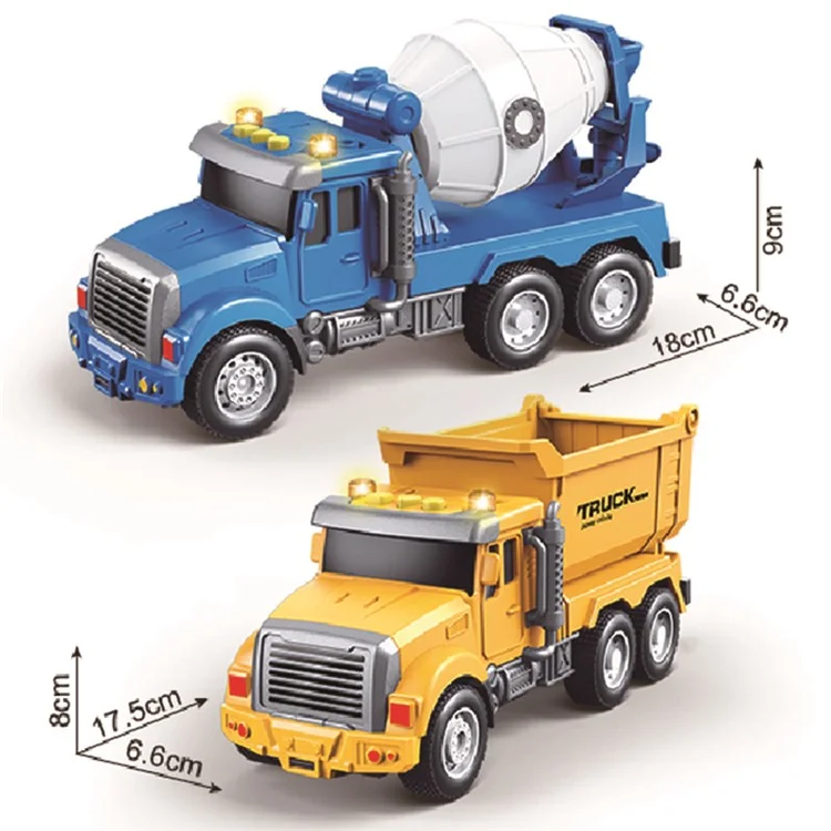 Children Friction Engineering Vehicle Kids Plastic Truck Model Toy with Light and Sound - Mixer Truck