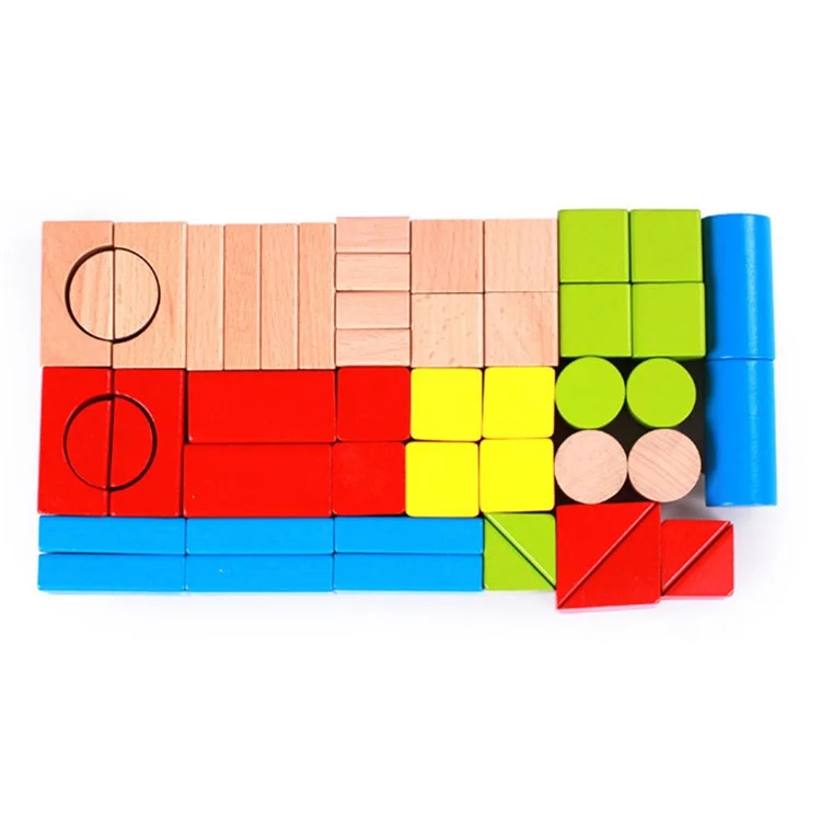 50 Stück / Set Bunte Bauklötze aus Buchenholz, Stapelklötze, Kinderspielset, Lernspielzeug