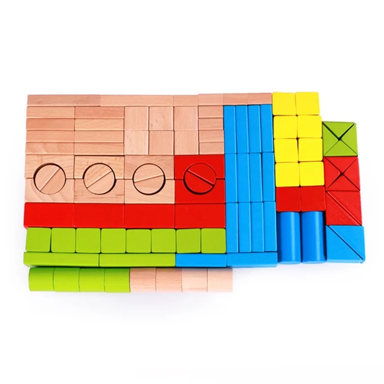 100 Stück / Set Bauklötze Spielset Buchenholz Stapelbare bunte Blöcke Lernspielzeug für Kinder