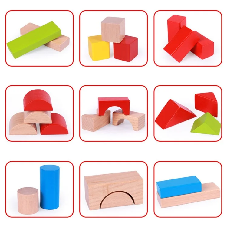100 Stück / Set Bauklötze Spielset Buchenholz Stapelbare bunte Blöcke Lernspielzeug für Kinder