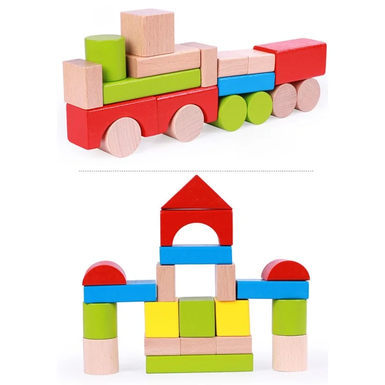 100 Stück / Set Bauklötze Spielset Buchenholz Stapelbare bunte Blöcke Lernspielzeug für Kinder