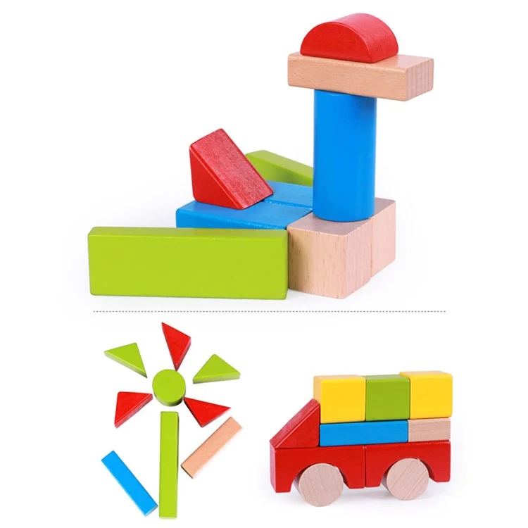 100 Stück / Set Bauklötze Spielset Buchenholz Stapelbare bunte Blöcke Lernspielzeug für Kinder