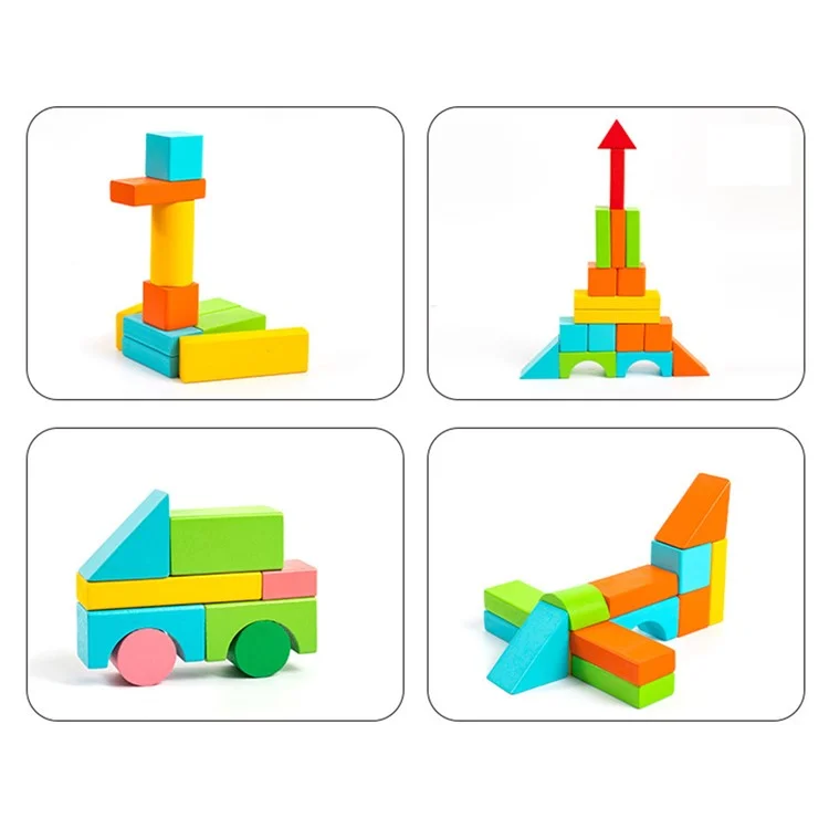 100 Stück / Set Bauklötze Spielset Buchenholz Stapelbare bunte Blöcke Lernspielzeug für Kinder