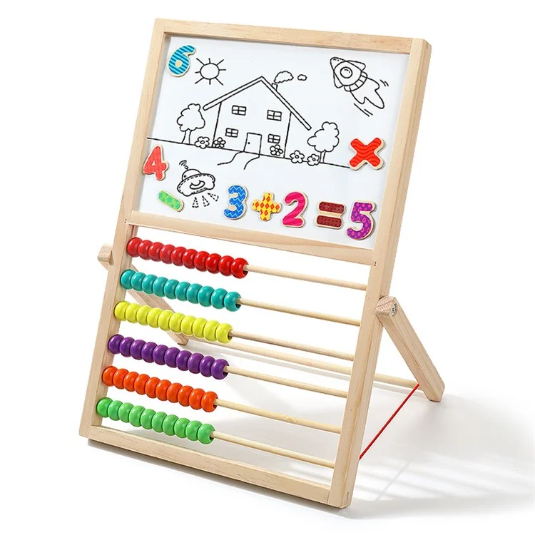 Tablero de Dibujo de Doble Cara Soporte de Ábaco de Madera para Escritorio para Niños