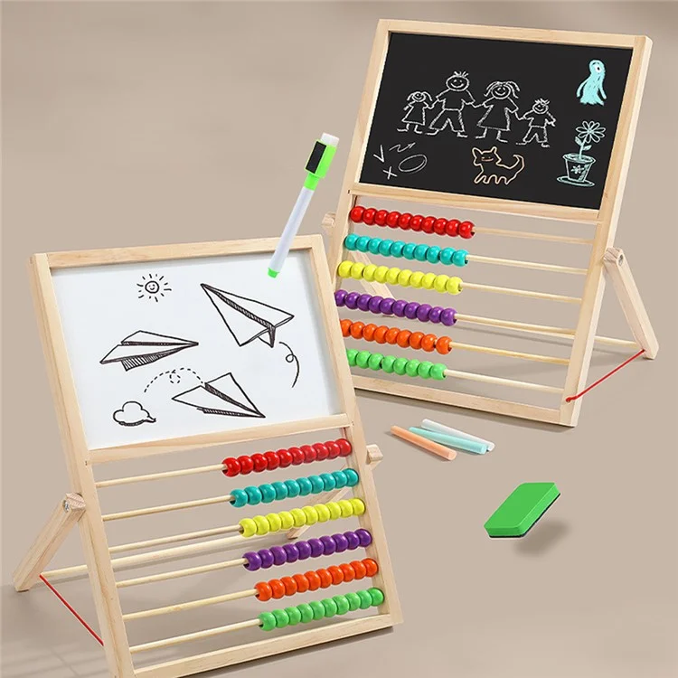 Tablero de Dibujo de Doble Cara Soporte de Ábaco de Madera para Escritorio para Niños