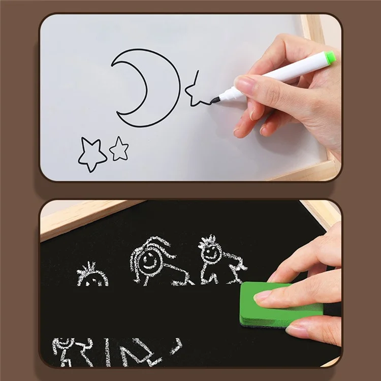 Tablero de Dibujo de Doble Cara Soporte de Ábaco de Madera para Escritorio para Niños