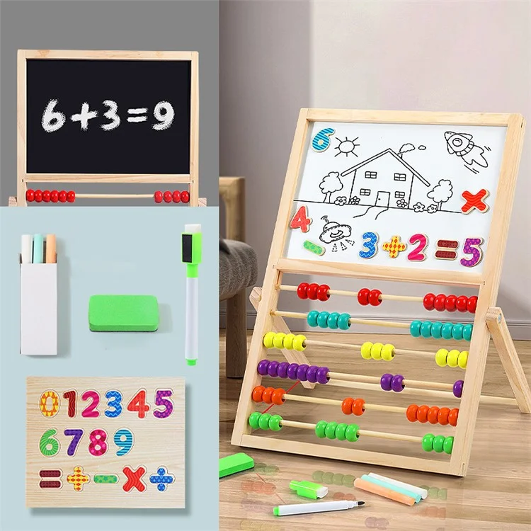 Tablero de Dibujo de Doble Cara Soporte de Ábaco de Madera para Escritorio para Niños