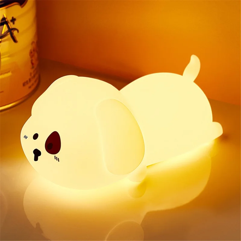 Cute Dog Touch Night Lamp Bedroom Decoration LED Light USB Charging Bedside Tap Lamp