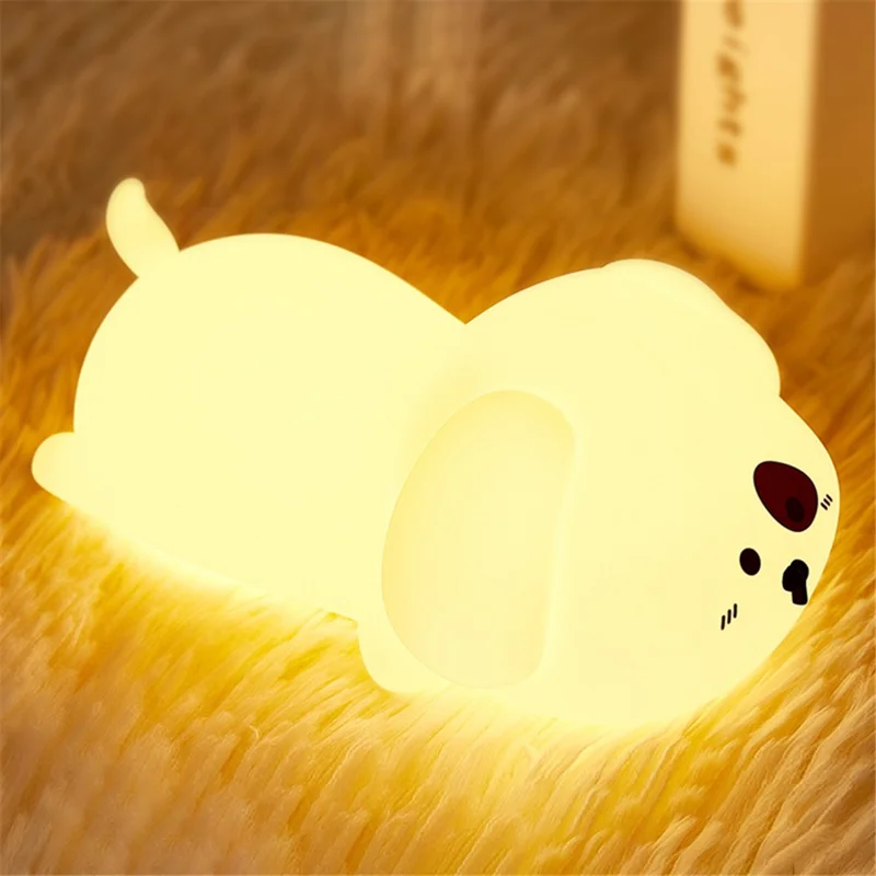 Cute Dog Touch Night Lamp Bedroom Decoration LED Light USB Charging Bedside Tap Lamp