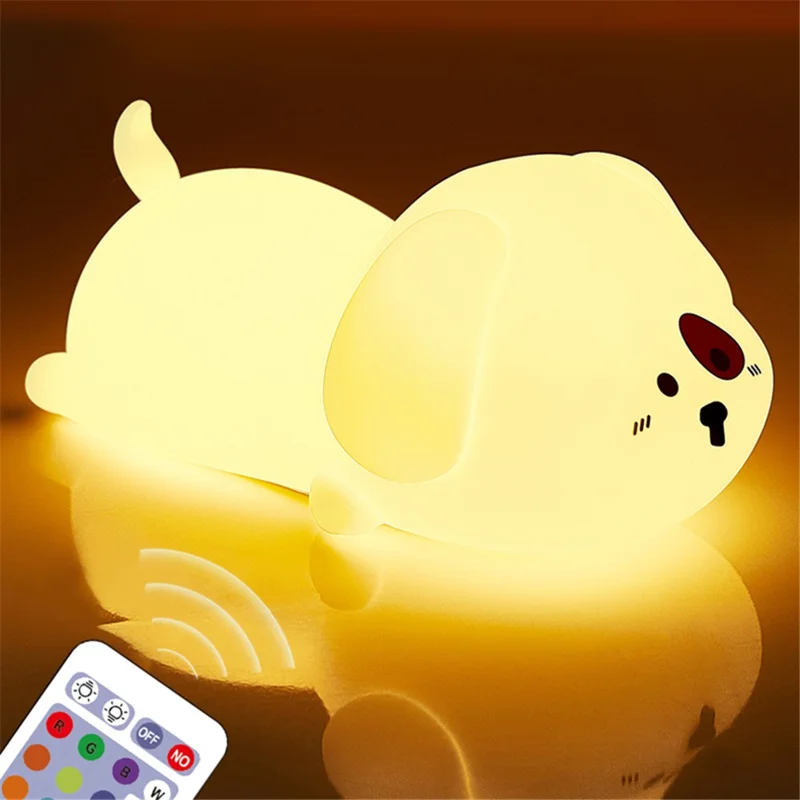 Bedside Tap Lamp Cute Dog Touch Night Lamp USB Charging Bedroom Decoration LED Light with Remote Control
