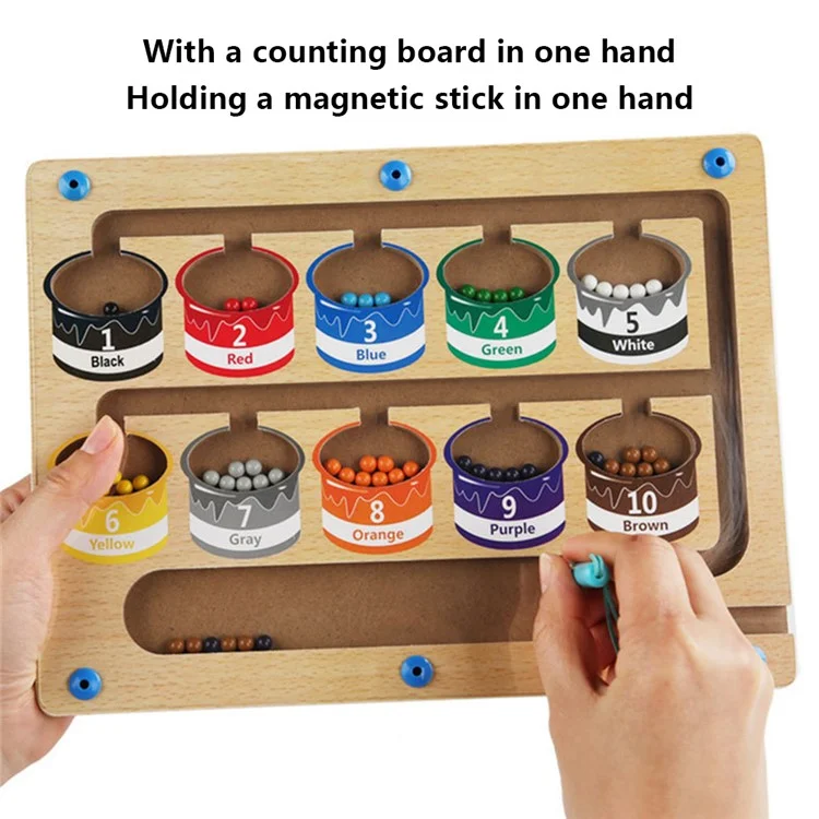 Wooden Magnetic Colorful Beads Number Maze Counting Game Kids Color Recognition Educational Toy - Style A