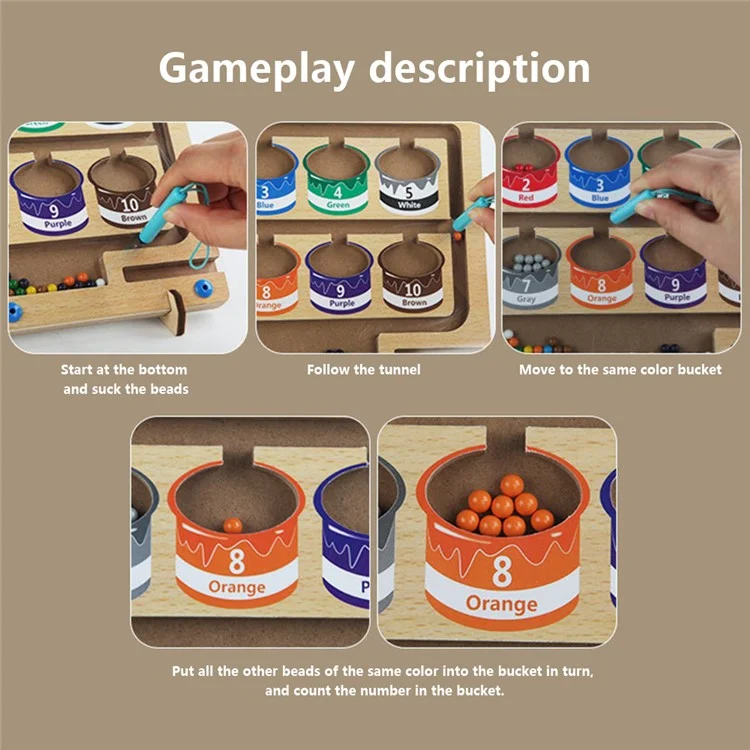 Wooden Magnetic Colorful Beads Number Maze Counting Game Kids Color Recognition Educational Toy - Style A