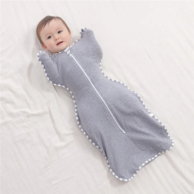 AB01 Cotton Baby Swaddle Zipper Anti-kicking Blanket Infant Sleeping Bag, Size S - Grey