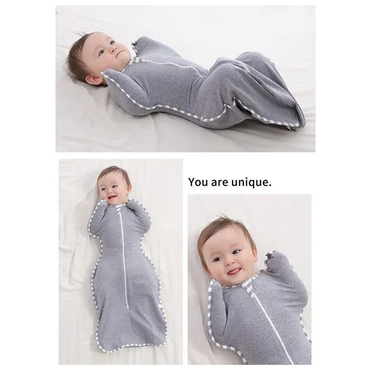 AB01 Cotton Baby Swaddle Blanket Zipper Anti-kicking Infant Sleeping Bag, Size M - Smoke Grey