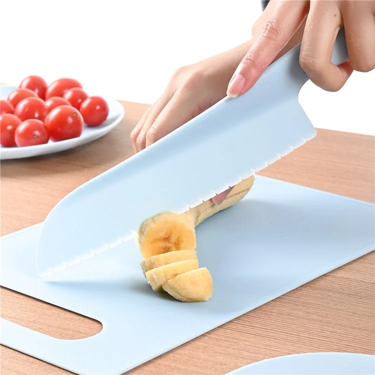 6Pcs / Set PP Knife Fork Plate Cutting Board Kids Play House Kitchen Toy Food Cutting Tool Set (FDA Certificated, BPA-free) - Blue