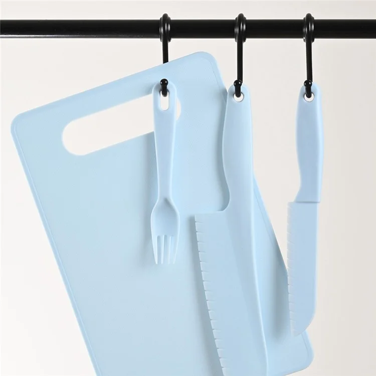 6Pcs / Set PP Knife Fork Plate Cutting Board Kids Play House Kitchen Toy Food Cutting Tool Set (FDA Certificated, BPA-free) - Blue