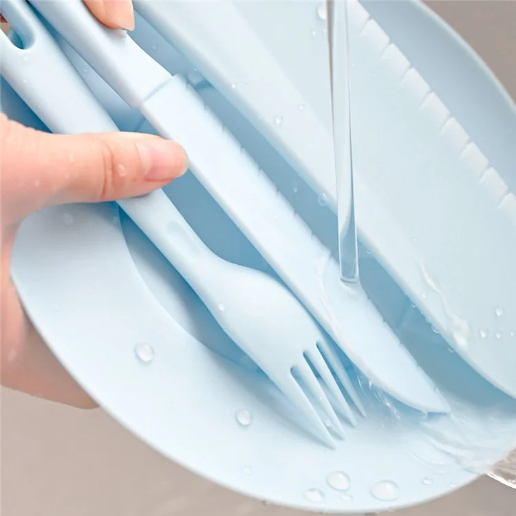 6Pcs / Set PP Knife Fork Plate Cutting Board Kids Play House Kitchen Toy Food Cutting Tool Set (FDA Certificated, BPA-free) - Blue